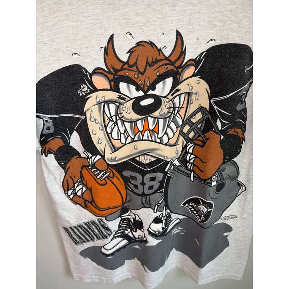 Vintage 90's Looney Tunes Tazmanian Devil Las Vegas Raiders NFL T Shirt Mens L - Picture 2 of 8